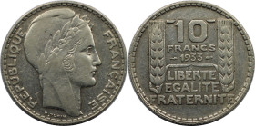 Europäische Münzen und Medaillen, Frankreich / France. Dritte Republik (1870-1940). 10 Francs 1933. Silber. KM 878. Fast Vorzüglich