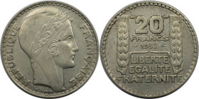Europäische Münzen und Medaillen, Frankreich / France. Dritte Republik (1870-1940). 20 Francs 1933. Silber. KM 879. Vorzüglich