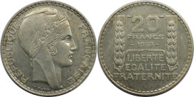 Europäische Münzen und Medaillen, Frankreich / France. Dritte Republik (1870-1940). 20 Francs 1938. Silber. KM 879. Vorzüglich-stempelglanz