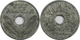 Europäische Münzen und Medaillen, Frankreich / France. 20 Centimes 1941. Zink. KM 899. Stempelglanz