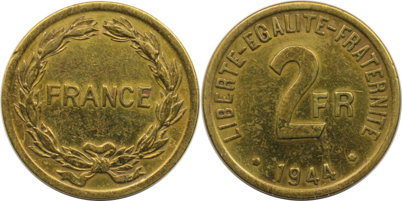 Europäische Münzen und Medaillen, Frankreich / France. 2 Francs 1944, Aluminium-...