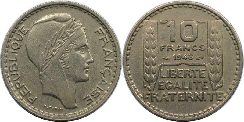 Europäische Münzen und Medaillen, Frankreich / France. 10 Francs 1948. Kupfer-Ni...