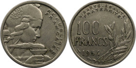 Europäische Münzen und Medaillen, Frankreich / France. 100 Francs 1954. Kupfer-Nickel. KM 919.1. Vorzüglich