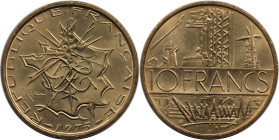 Europäische Münzen und Medaillen, Frankreich / France. 10 Francs 1975. Kupfer-Aluminium-Nickel. KM 940. Stempelglanz