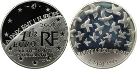 Europäische Münzen und Medaillen, Frankreich / France. 60. Jahrestag des Endes des 2. Weltkrieg. 1 1/2 Euro 2005, Silber. KM 1441. Polierte Platte