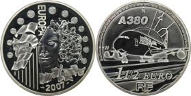 Europäische Münzen und Medaillen, Frankreich / France. Europäische Währungsunion - Airbus A380. 1 1/2 Euro 2007. 22,20 g. 0.900 Silber. 0.64 OZ. KM 14...