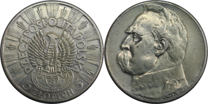 Europäische Münzen und Medaillen, Polen / Poland. Jozef Pilsudski. 5 Zlotych 193...