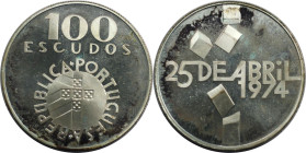 Europäische Münzen und Medaillen, Portugal. Nelkenrevolution. 100 Escudos 1976. 15,0 g. 0.650 Silber. 0.38 OZ. KM 603. Polierte Platte