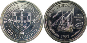 Europäische Münzen und Medaillen, Portugal. Entdeckung von Nuno Tristao. 100 Escudos 1987. 16,50 g. 0.925 Silber. 0.49 OZ. KM 640a. Polierte Platte