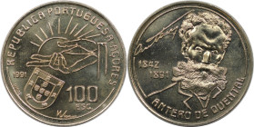 Europäische Münzen und Medaillen, Portugal. 100. Jahrestag - Tod von Antero de Quental. 100 Escudos 1991. Kupfer-Nickel. KM 664. Stempelglanz