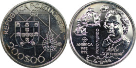 Europäische Münzen und Medaillen, Portugal. Kolumbus, Entdeckung Amerika. 200 Escudos 1992. 26,50 g. 0.925 Silber. 0.79 OZ. KM 660a. Polierte Platte
