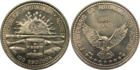 Europäische Münzen und Medaillen, Portugal. 100. Jahrestag der Autonomie der Azoren. 100 Escudos 1995. Kupfer-Nickel. KM 47. Stempelglanz