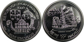 Europäische Münzen und Medaillen, Portugal. Macau. 200 Escudos 1996. 26,50 g. 0.925 Silber. 0.79 OZ. KM 691a. Polierte Platte
