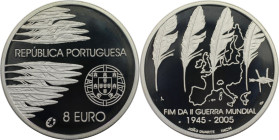 Europäische Münzen und Medaillen, Portugal. 60 Jahre Frieden und Freiheit. 8 Euro 2005, Silber. KM 773. Polierte Platte, mit Plastik Box