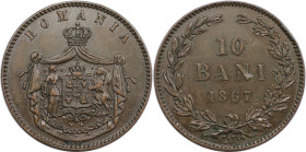 Europäische Münzen und Medaillen, Rumänien / Romania. Karl I. 10 Bani 1867. Kupfer. KM 4.1. Fast Stempelglanz