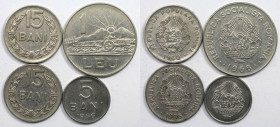Europäische Münzen und Medaillen, Rumänien / Romania, Lots und Sammlungen. 5 Bani 1966, 15 Bani 1960, 15 Bani 1966, 1 Leu 1966. Lot von 4 Münzen. Bild...