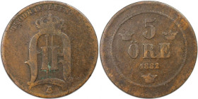 Europäische Münzen und Medaillen, Schweden / Sweden. Oskar II. (1872-1907). 5 Öre 1882/81. Kupfer. KM 736. Sehr schön, Kl.Kratzer