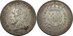 Europäische Münzen und Medaillen, Schweden / Sweden. Gustaf V. (1908-1950). 2 Kronen 1938 G. 15,0 g. 0.800 Silber. 0.39 OZ. KM 787. Fast Stempelglanz...