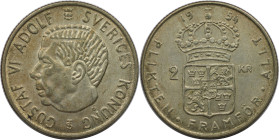 Europäische Münzen und Medaillen, Schweden / Sweden. Gustaf VI. Adolf (1950-1973). 2 Kronen 1954 TS. Silber. KM 827. Vorzüglich