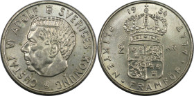 Europäische Münzen und Medaillen, Schweden / Sweden. Gustaf VI. Adolf (1950-1973). 2 Kronor 1954. 14,0 g. 0.400 Silber. 0.18 OZ. KM 827. Stempelglanz....