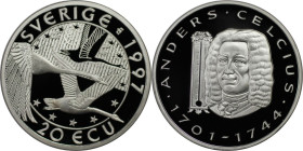 Europäische Münzen und Medaillen, Schweden / Sweden. Anders Celcius (1701-1744). 20 Ecu 1997. 27,03 g. 0.925 Silber. Polierte Platte