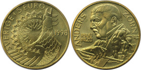 Europäische Münzen und Medaillen, Schweden / Sweden. Anders Zorn (1860-1920). Medaille "5 Euro" 1998, Bronze. Vorzüglich