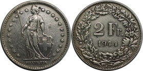 Europäische Münzen und Medaillen, Schweiz / Switzerland. Helvetia. 2 Franken 1944 B. Silber. KM 21. Sehr schön