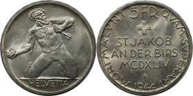 Europäische Münzen und Medaillen, Schweiz / Switzerland. 500 Jahre Schlacht bei St. Jakob. 5 Franken 1944 B. 15,0 g. 0.835 Silber. 0.40 OZ. KM 45. Ste...