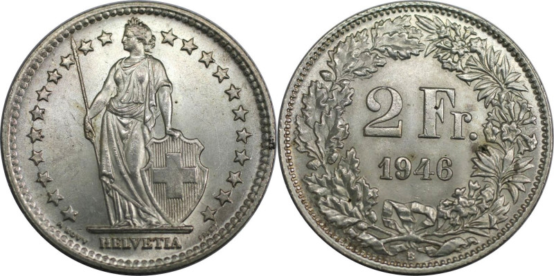 Europäische Münzen und Medaillen, Schweiz / Switzerland. Helvetia. 2 Franken 194...