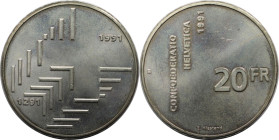 Europäische Münzen und Medaillen, Schweiz / Switzerland. 700 Jahre Schweizerische Eidgenossenschaft. 20 Franken 1991 B. 20,0 g. 0.835 Silber. 0.54 OZ....