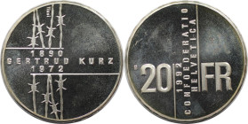 Europäische Münzen und Medaillen, Schweiz / Switzerland. Gertrud Kurz. 20 Franken 1992 B. 20,0 g. 0.835 Silber. 0.54 OZ. KM 72. Stempelglanz