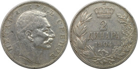 Europäische Münzen und Medaillen, Serbien / Serbia. Peter I. 2 Dinara 1904. Silber. KM 26.1. Vorzüglich. Kl.Flecken