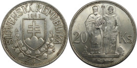 Europäische Münzen und Medaillen, Slowakei / Slovakia. Hl. Kyrill und Methodius. 20 Kronen 1941. Silber. KM 7. Vorzüglich-stempelglanz