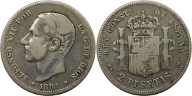 Europäische Münzen und Medaillen, Spanien / Spain. Alfonso XII. (1874-1885). 2 Pesetas 1882 MS - M. Silber. KM 678.2. Sehr schön