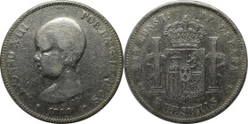 Europäische Münzen und Medaillen, Spanien / Spain. Alfonso XIII. 5 Pesetas 1890. Silber. KM 689. Sehr Schön