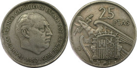 Europäische Münzen und Medaillen, Spanien / Spain. Francisco Franco (1939-1975). 25 Pesetas 1957. Kupfer-Nickel. KM 787. Sehr schön-vorzüglich