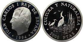Europäische Münzen und Medaillen, Spanien / Spain. Kultur und Natur - Doñana-Nationalpark. Seidenreiher. 2000 Pesetas 1994. 27,0 g. 0.925 Silber. 0.8 ...