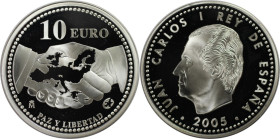 Europäische Münzen und Medaillen, Spanien / Spain. 60 Jahre Kriegsende. 10 Euro 2005. 27,0 g. 0925 Silber. 0.7978 OZ. KM 1065. Polierte Platte