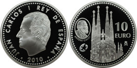 Europäische Münzen und Medaillen, Spanien / Spain. Antonio Gaudi. 10 Euro 2010. 27,0 g. 0.925 Silber. 0.8 OZ. KM 1169. Polierte Platte