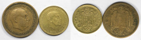 Europäische Münzen und Medaillen, Spanien / Spain, Lots und Sammlungen. 1 Peseta 1966, KM 796, 2-1/2 Pesetas 1953, KM 785. Lot von 2 Münzen. Aluminium...