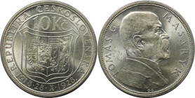 Europäische Münzen und Medaillen, Tschechoslowakei / Czechoslovakia. 10 Jahre Unabhängigkeit. 10 Kronen 1928. 10,0 g. 0.700 Silber. 0.23 OZ. KM 12. Fa...