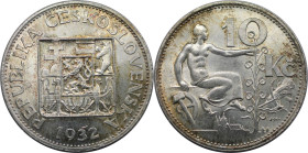 Europäische Münzen und Medaillen, Tschechoslowakei / Czechoslovakia. 10 Kronen 1932. Silber. KM 15. Vorzüglich-stempelglanz