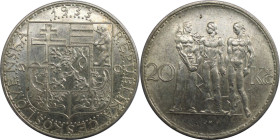 Europäische Münzen und Medaillen, Tschechoslowakei / Czechoslovakia. 20 Kronen 1933. 12,0 g. 0.700 Silber. 0.27 OZ. KM 17. Fast Stempelglanz, Kl.Kratz...