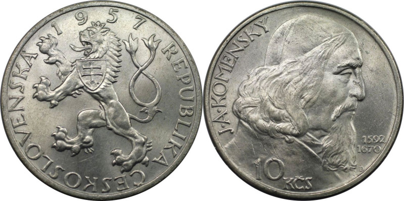 Европейские монеты и медали , Чехословакия. 10 Kronen 1957, Серебро. KM 48. Stem...
