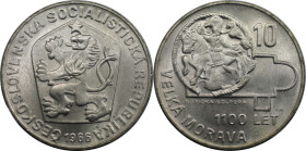 Europäische Münzen und Medaillen, Tschechoslowakei / Czechoslovakia. 1100 Jahre Großmähren. 10 Kronen 1966. 12,0 g. 0.500 Silber. 0.19 OZ. KM 61. Stem...