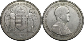 Europäische Münzen und Medaillen, Ungarn / Hungary. Admiral Horthy. 5 Pengö 1930. Silber. KM 512.1. Sehr schön+