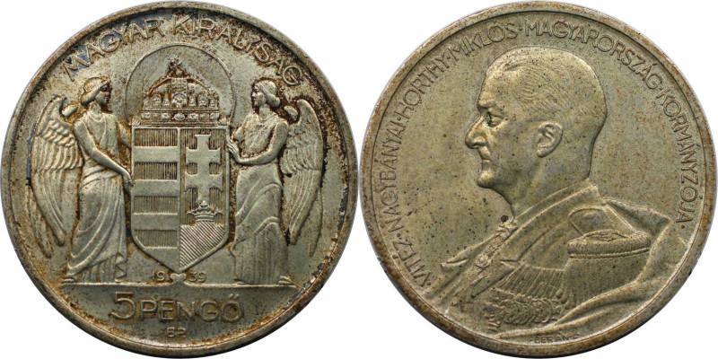 Europäische Münzen und Medaillen, Ungarn / Hungary. Admiral Horthy. 5 Pengö 1939...