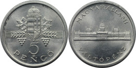 Europäische Münzen und Medaillen, Ungarn / Hungary. Parlamentsgebäude Budapest. 5 Pengö 1945. Aluminium. KM 525. Stempelglanz
