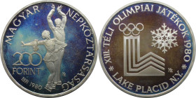 Europäische Münzen und Medaillen, Ungarn / Hungary. XIII. Olympische Winterspiele - Lake Placid. 200 Forint 1980. 16,0 g. 0.640 Silber. 0.33 OZ. KM 61...