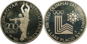 Europäische Münzen und Medaillen, Ungarn / Hungary. XIII. Olympische Winterspiele - Lake Placid. 200 Forint 1980, Silber. 0.33 OZ. KM 618. Polierte Pl...